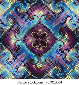 Irregular dots pattern. Seamless background. Mosaic art tile of small dots. Random circles.
