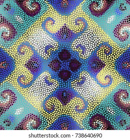 Irregular dots pattern. Seamless background. Mosaic art tile of small dots. Random circles.