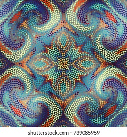 Irregular dots pattern. Seamless background. Mosaic art tile of small dots. Random circles.