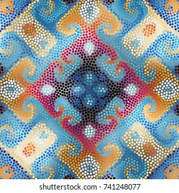 Irregular dots pattern. Seamless background. Mosaic art tile of small dots. Random circles.