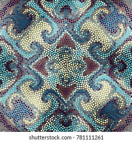 Irregular dots pattern. Seamless background. Mosaic art tile of small dots. Random circles.