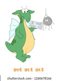 Irregular english verb to get with funny dragon. Grammar cards for students