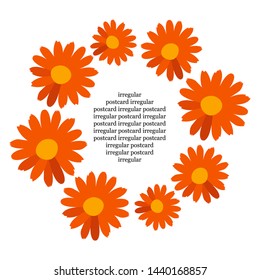 irregular frame of flowers marigold. chamomile or  
calendula on a white background. circle frame 