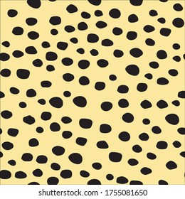 Irregular Fun Pattern. Beige Animal Circle. Speckle Cheetah Polka. Seamless Polkadot. Animal Dirt. Vector Print. Golden Polka Dot. Isolated Ink Cheetah Texture. Black Fluid Fur. Seamless Dots Texture