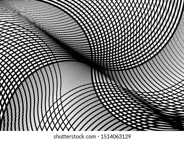 Irregular geometric pattern, background with wavy, waving grid, mesh of lines. Abstract geometry texture