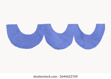 Irregular geometric squiggle shape with jagged torn edges on white background. Crumpled blue paper sticker with halftone gritty texture.