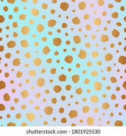 Irregular Gold Dot. Vector Seamless Pattern. Dalmation And Leopard Prints. Golden Polka Sparkle Foil. Scatter Dots. Marble Polkadot Backdrop. Spotty Texture. Background With Handdrawn Spots, Polkadots