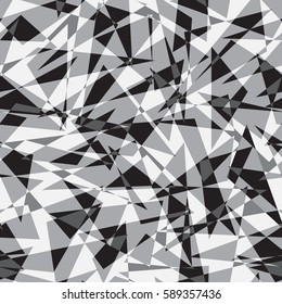 Irregular Grey Monochrome Triangles. Seamless Vector Pattern