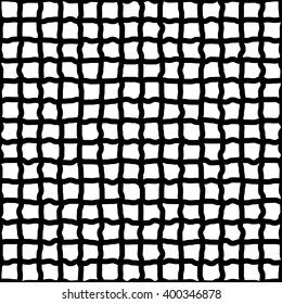 Irregular grid, mesh of hand drawn, sketchy lines. Repeatable pattern. abstract monochrome background.