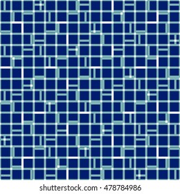 Irregular grid mesh with squares. Seamlessly repeatable duotone geometric pattern.