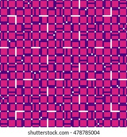 Irregular grid mesh with squares. Seamlessly repeatable duotone geometric pattern.