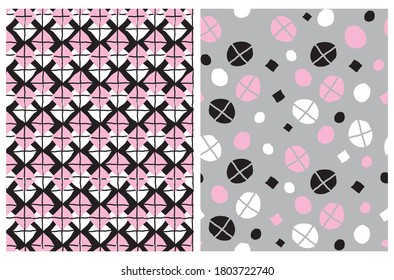 Irregular Hand Drawn Grid and Dots Isolated on a Black and Light Gray Background. Simple Infantile Style Abstract Geometric Print.