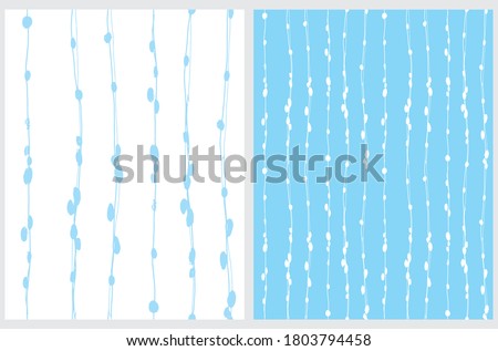 Irregular Hand Drawn Lines with Spots Isolated on a Light Blue and White Background. Simple Infantile Style Abstract Geometric Print.
