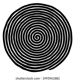 Irregular hand-drawn spiral. Black and white flat vector drawing isolated on white background. EPS 8, version.