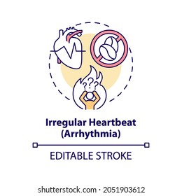Irregular heartbeat concept icon. Heart arrhythmia abstract idea thin line illustration. Hypertension symptom. Hypertensive crisis sign. Vector isolated outline color drawing. Editable stroke