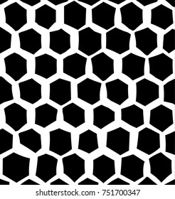 Irregular hexagonal pattern, the forms are randomly distorted, black on white base