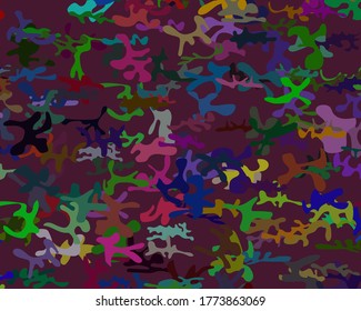 Pintura irregular de Holi. Fiesta Aqua Spray. Genial Multi Amoeba. Textura brillante arcoiris. Patrón líquido urbano. Fondo del Vector del Festival. El Camuflaje Sucio De Color Inalámbrico. Camo Repetir Camoflage sin Marcas