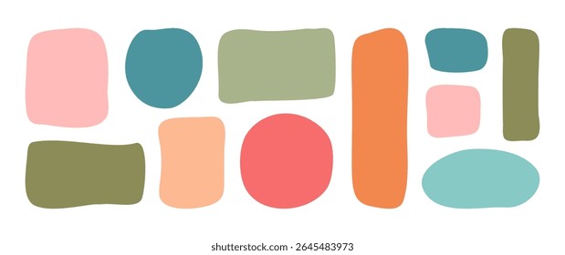 Irregular kid text box, organic shape border, cute deform frame. Child geometric doodle figure. Square and rectangle dialog bubble, fun blob hand drawn isolated on white bg. Vector illustration