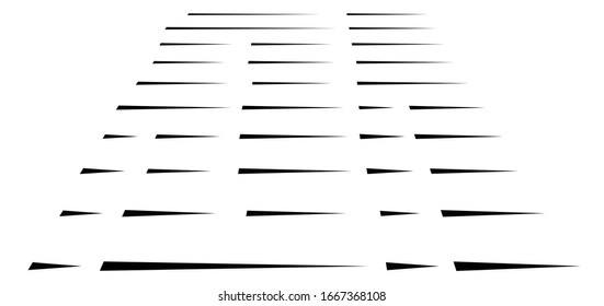irregular lines in 3d perspective. segments stripes, streaks, strips pattern. chunks, pieces, fragments of thin lines. horizontal straight parallel stripes
