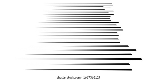 irregular lines in 3d perspective. segments stripes, streaks, strips pattern. chunks, pieces, fragments of thin lines. horizontal straight parallel stripes