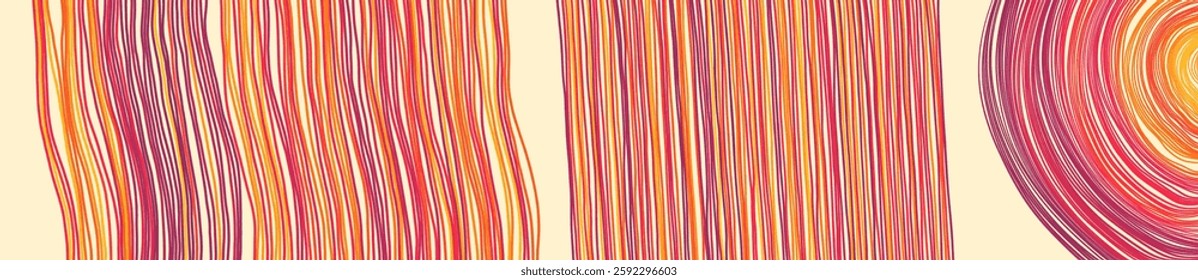 Irregular lines pattern in perspective. Geometric wallpaper with stripes. Strips similar to threads. Cover design template. Vector illustration for brochure, poster, presentation, flyer or banner.