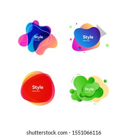 Irregular liquid shapes set. Colorful abstract badges with sample text. Trendy minimal templates for presentations, banners, flyers and posters. Vector illustration