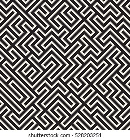 Irregular Maze Line. Abstract Geometric Background Design. Vector Seamless Black and White Pattern.