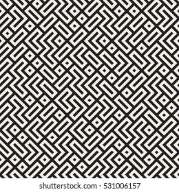 Irregular Maze Line. Abstract Geometric Background Design. Vector Seamless Black and White Pattern.