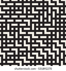 Irregular Maze Line. Abstract Geometric Background Design. Vector Seamless Black and White Pattern.