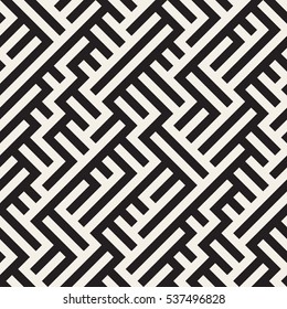 Irregular Maze Line. Abstract Geometric Background Design. Vector Seamless Black and White Pattern.