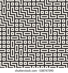 Irregular Maze Line. Abstract Geometric Background Design. Vector Seamless Black and White Pattern.