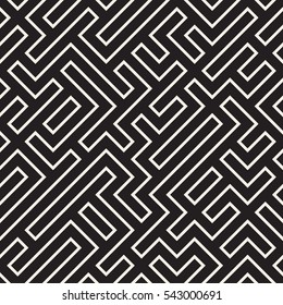 Irregular Maze Line. Abstract Geometric Background Design. Vector Seamless Black and White Pattern.