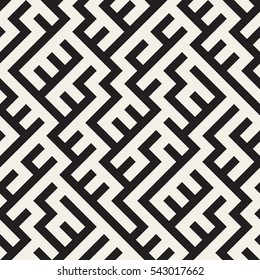 Irregular Maze Line. Abstract Geometric Background Design. Vector Seamless Black and White Pattern.