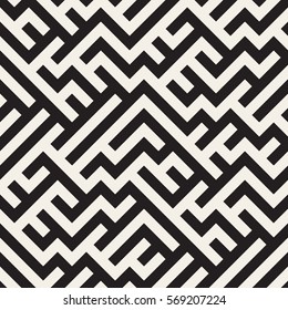 Línea De Maze Irregular. Diseño de fondo geométrico abstracto. Patrón blanco y negro sin inconvenientes.