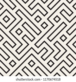 Irregular maze line lattice. Abstract geometric background design. Vector seamless black and white pattern.
