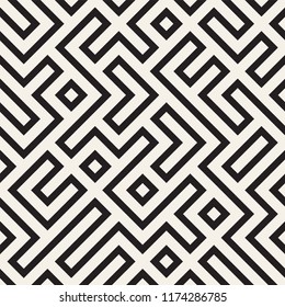 Irregular maze line lattice. Abstract geometric background design. Vector seamless black and white pattern.