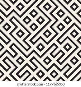 Irregular maze line lattice. Abstract geometric background design. Vector seamless black and white pattern.