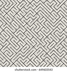 Irregular Maze Lines. Abstract Geometric Background Design. Vector Seamless Black and White Pattern.