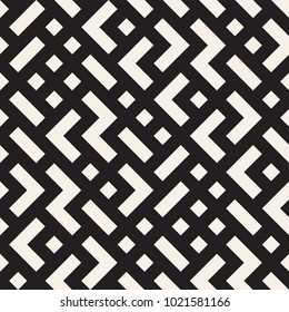 Irregular Maze Shapes Tiling Contemporary Graphic. Abstract Geometric Background Design. Vector Seamless Black and White Pattern.