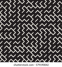 Irregular Maze Shapes Tiling Contemporary Graphic. Abstract Geometric Background Design. Vector Seamless Black and White Pattern.