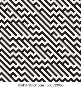 Irregular Maze Shapes Tiling Contemporary Graphic. Abstract Geometric Background Design. Vector Seamless Black and White Pattern.
