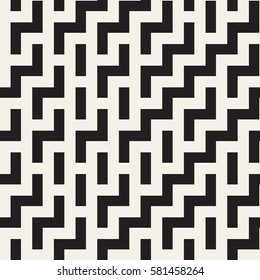 Irregular Maze Shapes Tiling Contemporary Graphic. Abstract Geometric Background Design. Vector Seamless Black and White Pattern.