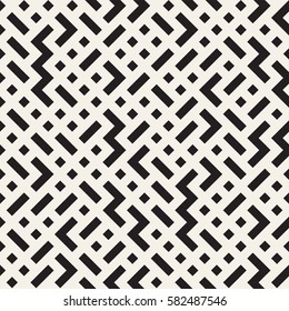 Irregular Maze Shapes Tiling Contemporary Graphic. Abstract Geometric Background Design. Vector Seamless Black and White Pattern.