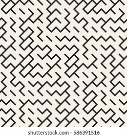 Irregular Maze Shapes Tiling Contemporary Graphic. Abstract Geometric Background Design. Vector Seamless Black and White Pattern.