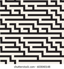 Irregular Maze Shapes Tiling Contemporary Graphic. Abstract Geometric Background Design. Vector Seamless Black and White Pattern.