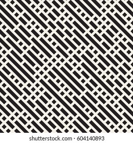 Irregular Maze Shapes Tiling Contemporary Graphic. Abstract Geometric Background Design. Vector Seamless Black and White Pattern.