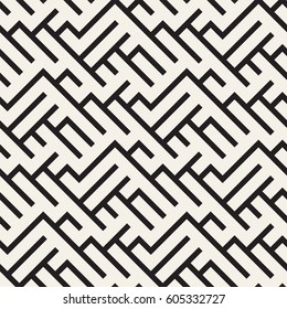 Irregular Maze Shapes Tiling Contemporary Graphic. Abstract Geometric Background Design. Vector Seamless Black and White Pattern.