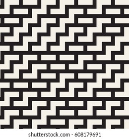 Irregular Maze Shapes Tiling Contemporary Graphic Design. Vector Seamless Black and White Pattern