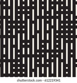 Irregular Maze Shapes Tiling Contemporary Graphic Design. Vector Seamless Black and White Pattern