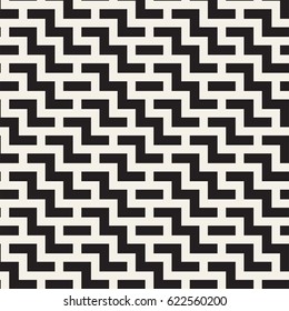 Irregular Maze Shapes Tiling Contemporary Graphic. Abstract Geometric Background Design. Vector Seamless Black and White Pattern.